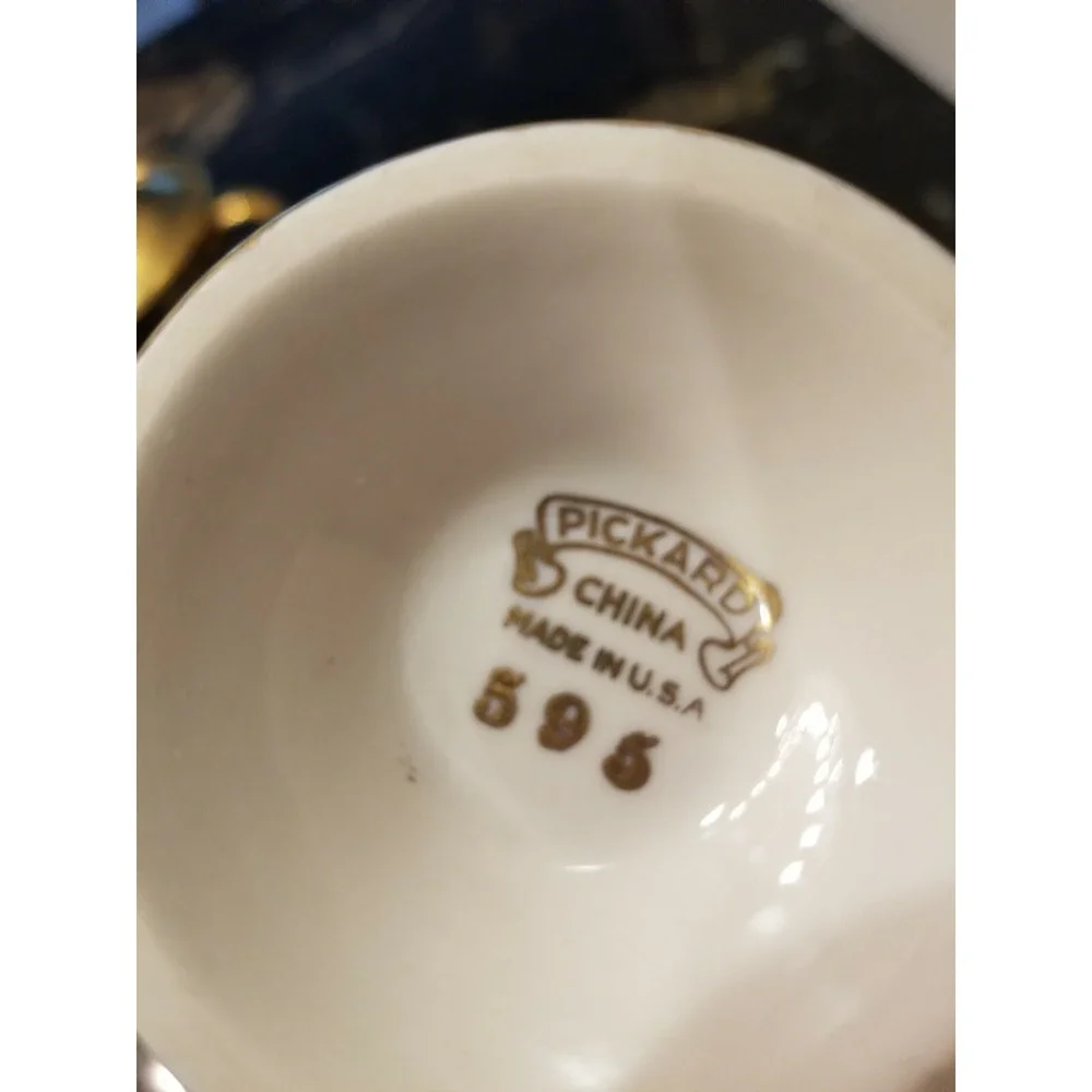 Vintage Pickard Sugar Bowl & Creamer Gold #595 Rose & Daisy